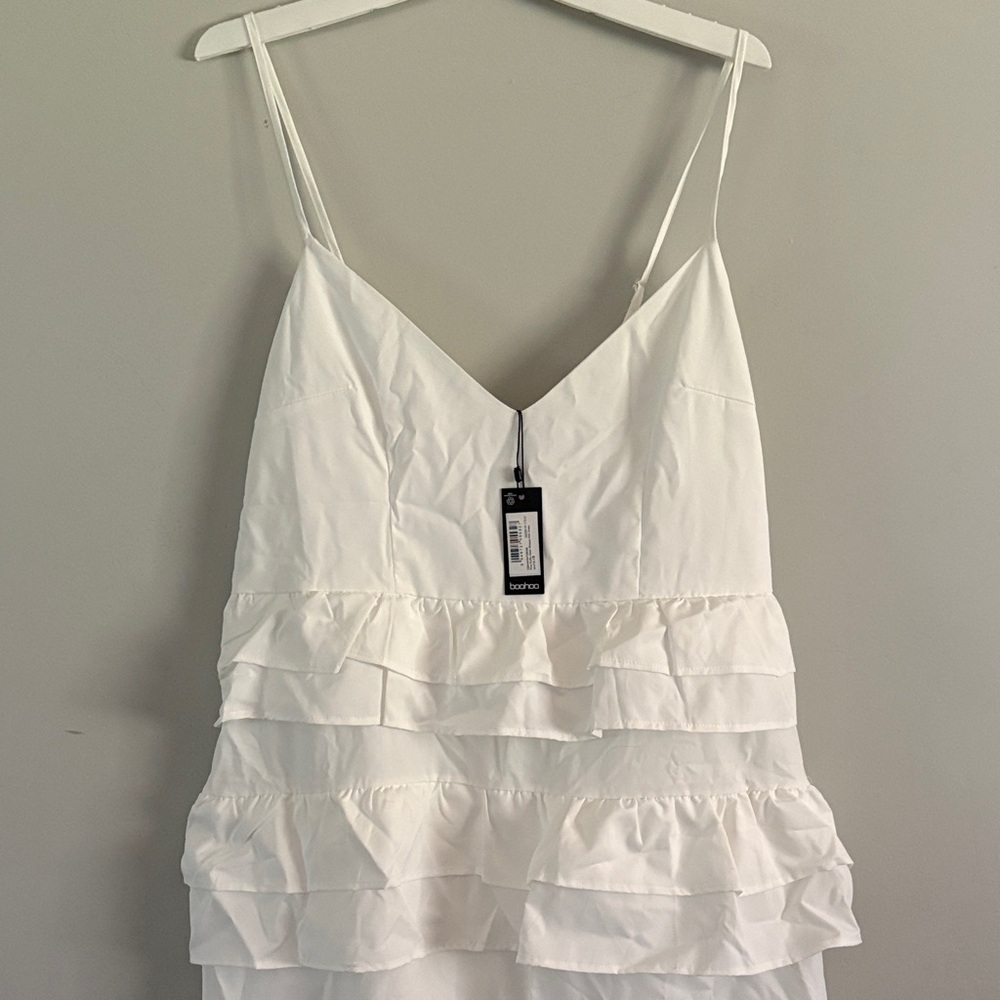 Boohoo Cream Tiered Midi Skirt